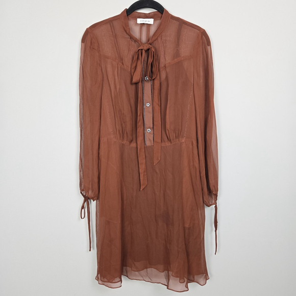 Coach Dresses & Skirts - Coach 1941 Silk Sheer Western Tie Neck Dress Small Brown Prairie Boho Romantic